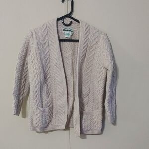 Vintage Aran Crafts Cardigan Pastel Pink Cable Knit Wool Sweater Size S